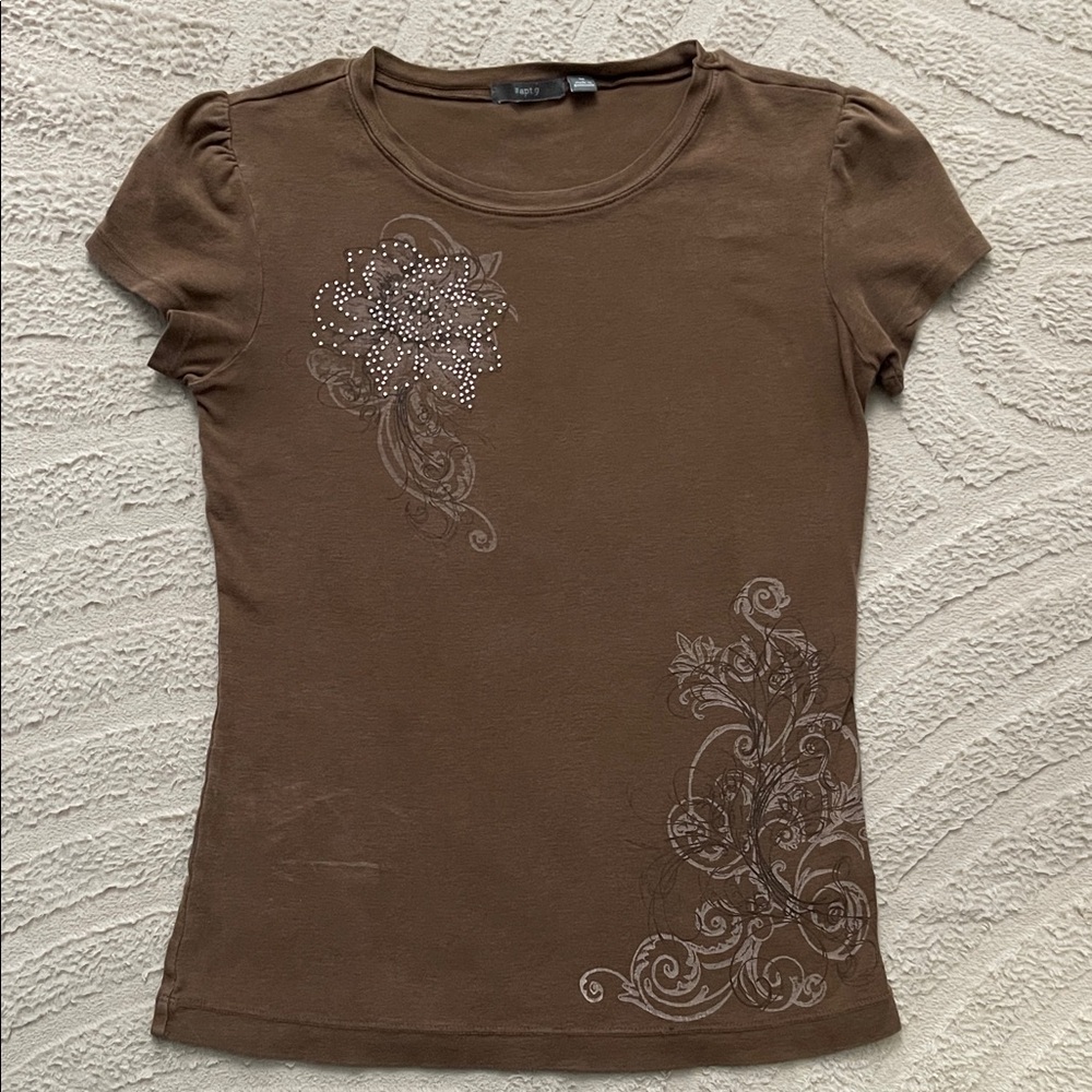Apt. 9 Brown Short Sleeve Top with Rhinestones